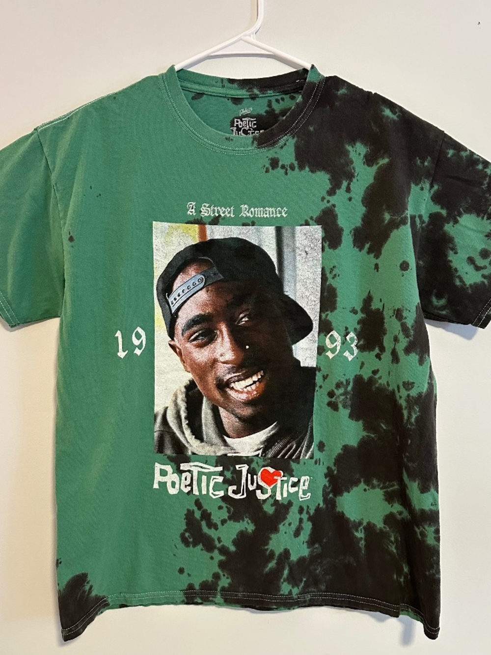 Poetic Justice Tupac Shakur Graphic Print T-Shirt Medium Green Y2K Short Sleeve